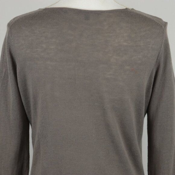 Vince Women's Small Gray Linen Blend V-Neck Lightweight Tight Knit Sweater - Picture 4 of 7